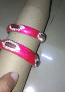 Red Rhinestone Pink lac Bangle Set