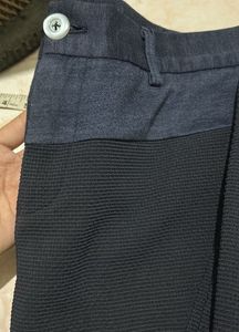 Navy Ribbed Zippered Ankle Pants