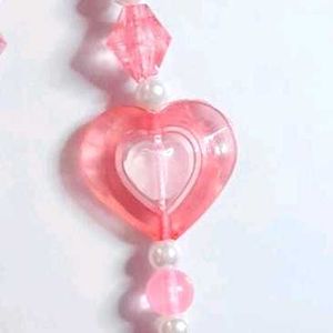 Pink And White  Heart Beaded Phone Charm