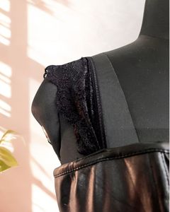 Black Lace Detailing Faux Leather Chain Up Corset