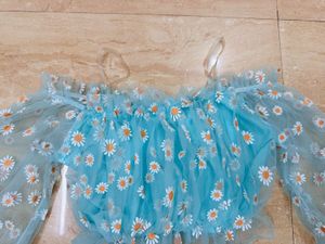 Combo Of Tulle Daisy, Blue, Black Slippers &amp; Top