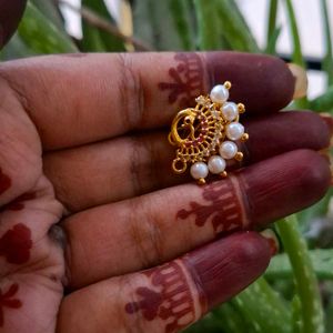 Gold & Pearl Peacock Nath (Nose Ring)