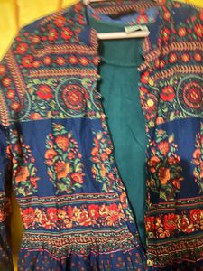 Boho Floral Print Duster Jacket Kurta Set