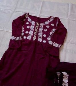 Maroon Embroidered Kurta Set with Duppta