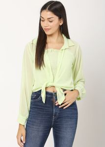 Lime Green Tie-Front Sheer Top