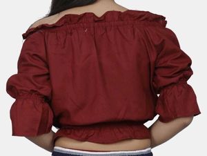 Burgundy Off-Shoulder Ruffle Top