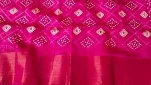 rani pink Bandhani Saree with blouse piece