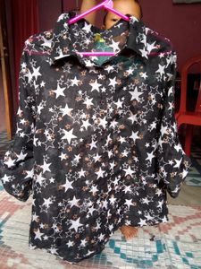 Star Print Button-Down Top