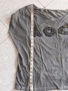 Grey embellished T-shirt