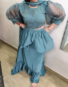 Indo Western Ruffle Skirt Set With Duppata