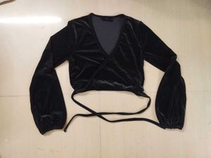 Black Velvet Wrap Top