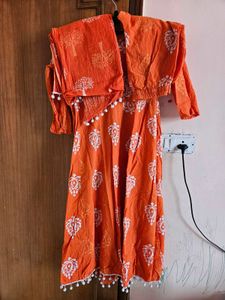Orange Printed Kurta Set