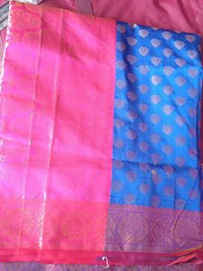 Blue And Pink Banarasi Saaree