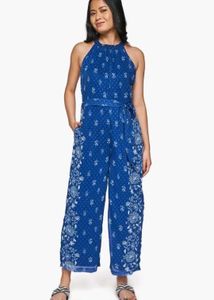 Blue Floral Print Jumpsuit