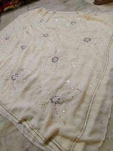 off white mirror work heavy saree 🤩