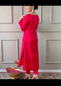 Cotton silk embroidery kurta set with heavy dupatt