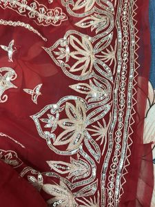 vintage red aari tari work saree