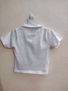 White Ribbed Polo Top