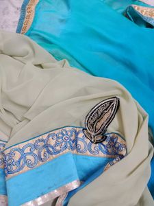 Blue And Olive Colour Saree With Blouse