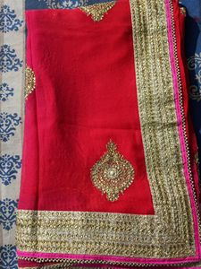 Red &amp; Gold Embellished Saree