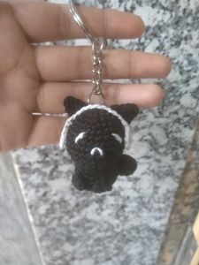Crochet Cat With Headphone Keychain
