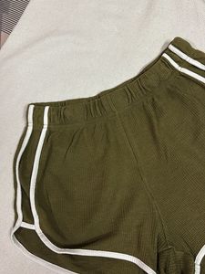 Olive Green Ribbed Shorts