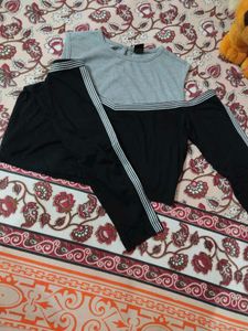 Black And Grey Cold Shoulder Top