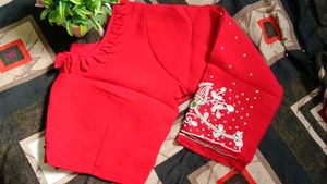 Elegant Red Embroidered Saree ...