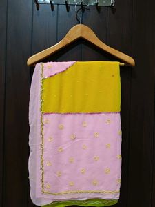 Elegant Pink & Yellow Saree
