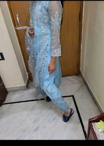 blue mirror work pakistani kurta set heavy xl net