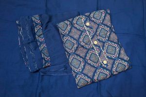 Navy Blue Printed Suit Material