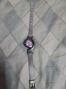 Vintage Pink Face Silver Watch battery bead