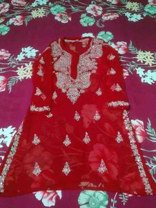 Red Embroidered Kurta Set