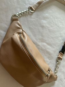 Beige Belt Bag with Chain