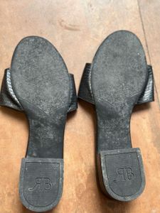 Rosso Brunello Black Embossed Leather Slide Sandal