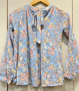 Sky Blue Pleated Top