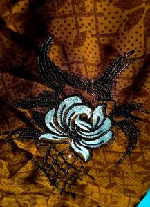 Brown Floral Sequence Saree