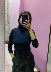 Hi-Neck Ribbed Top (Navy Blue)