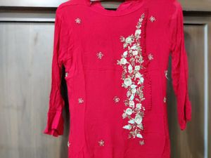 Red Embroidered Kurtawith Dupatta