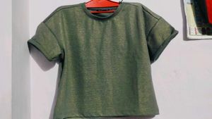 Grey Shimmer Relaxed Fit Crop T-Shirt