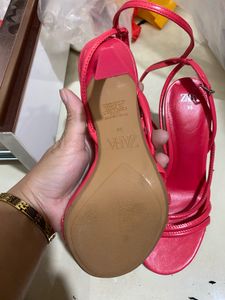 Zara Red Heeled Sandals - Size 36