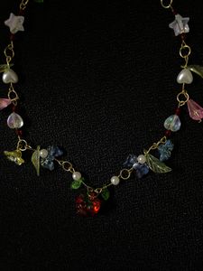 Hand Made Beaded Necklace With Strawberry Charm