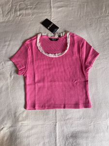 Pink Lace Trim Crop Top💕
