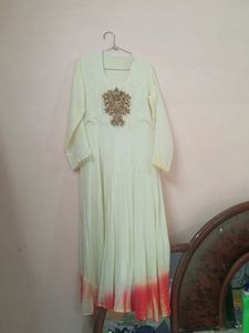 Cream Long Kurti With Embroidery