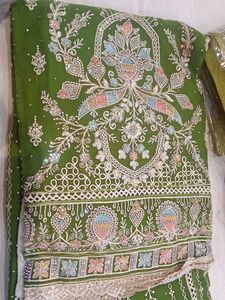 Green Embellished Dress Material
