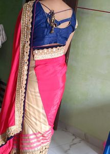 Elegant Pink &amp; Gold Embroidered Saree