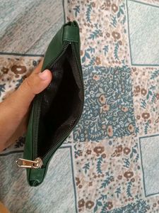Dark Green Leather Makeup Pouch