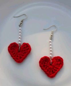 Red Heart Crochet Earrings