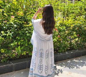 White Printed Anarkali Kurti Set