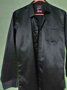 Black Satin Shine Shirt For Boys - 14 Yrs / S